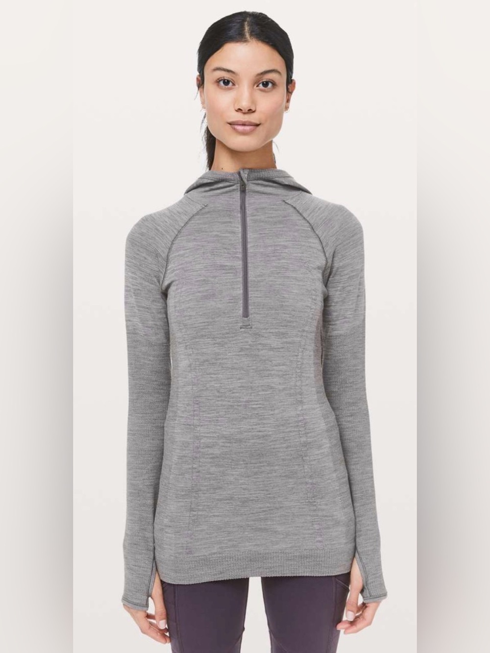 Lululemon Swiftly Wool 1/2 Zip Hoodie in Titanium, Size 4, Good Used Condition